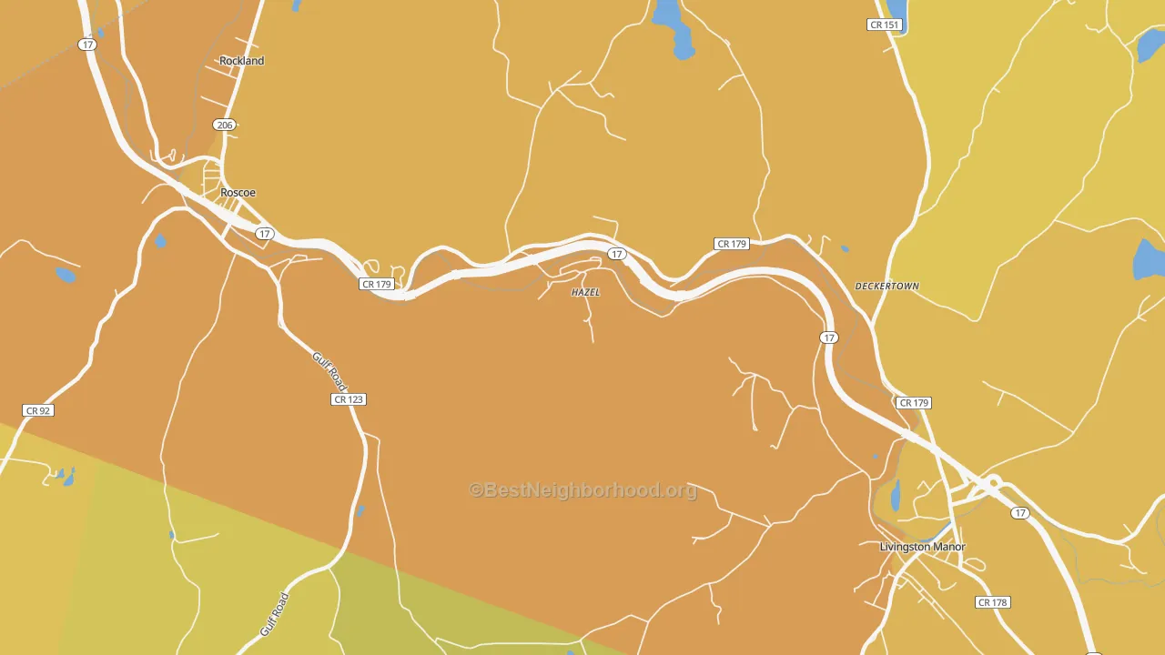 Map of the best neighborhoods in the Hazel area, with better matches in green and worse matches in red