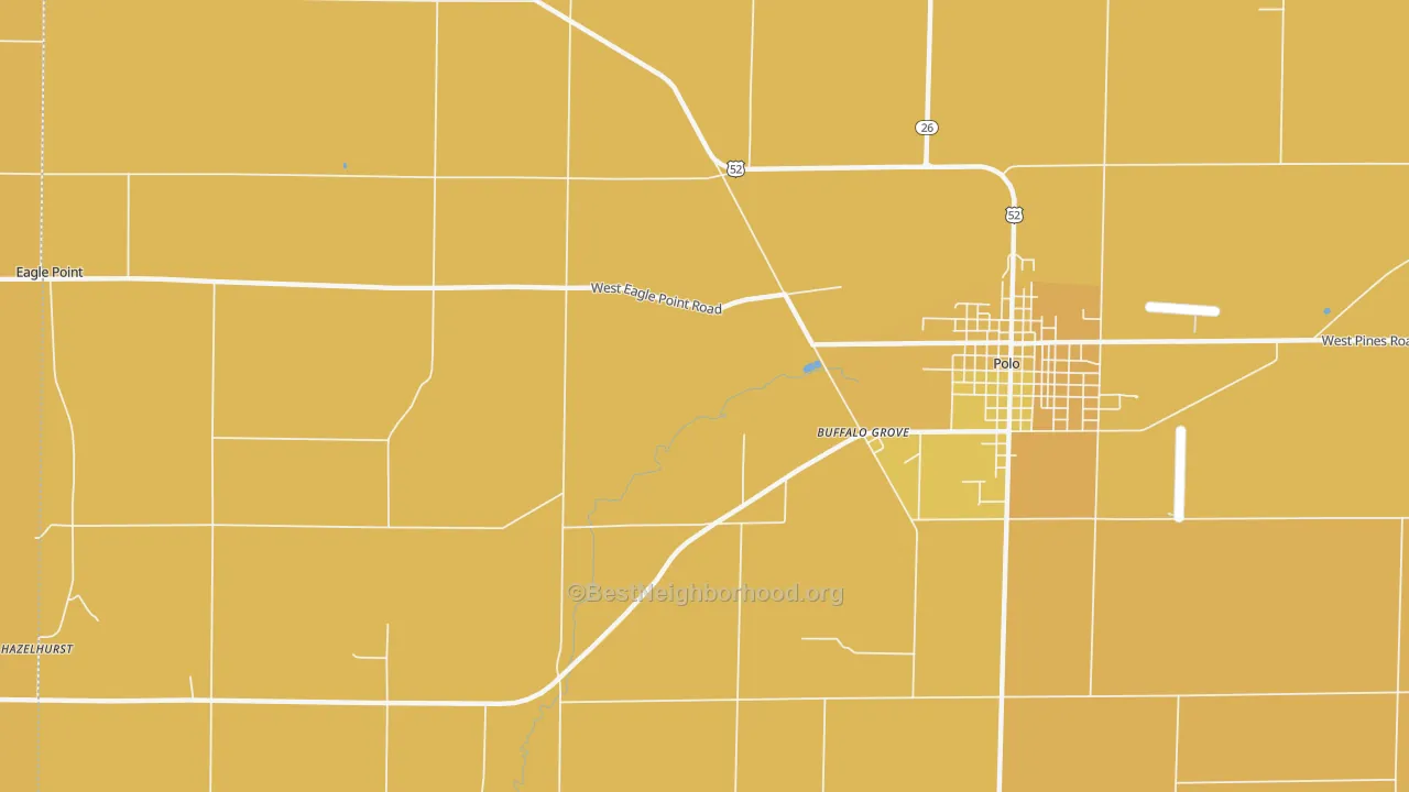 Map of the best neighborhoods in the Hazelhurst area, with better matches in green and worse matches in red