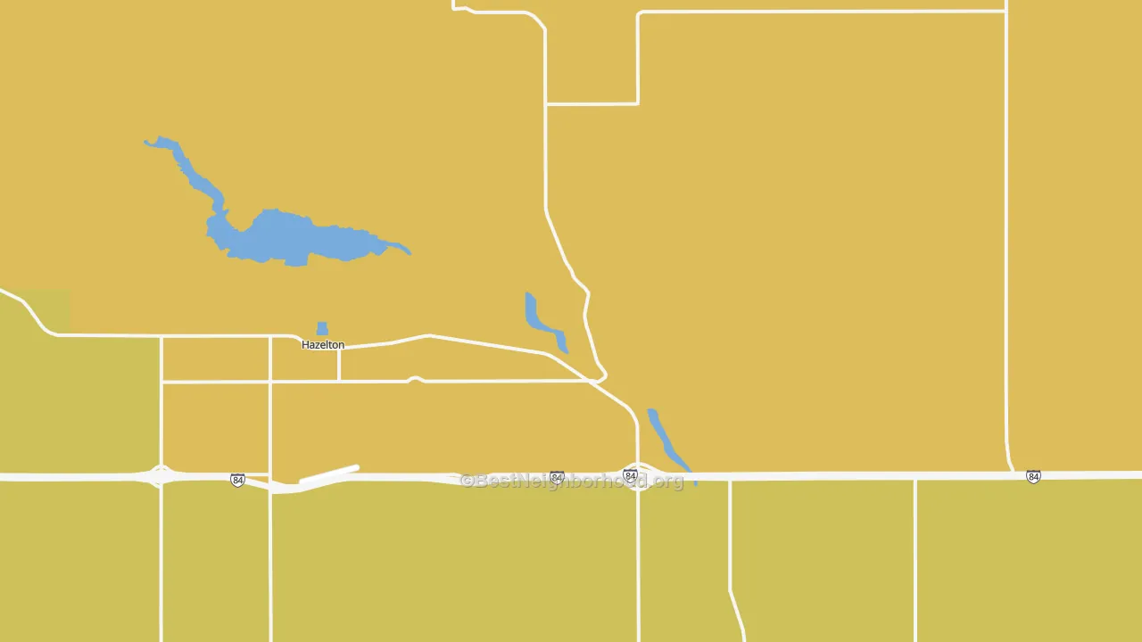 Map of the best neighborhoods in the Hazelton area, with better matches in green and worse matches in red