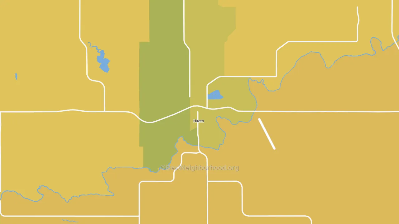 Map of the best neighborhoods in the Hazen area, with better matches in green and worse matches in red