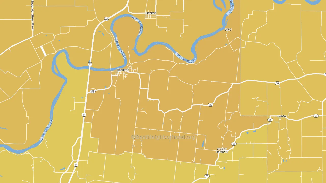 Map of the best neighborhoods in the Hazleton area, with better matches in green and worse matches in red