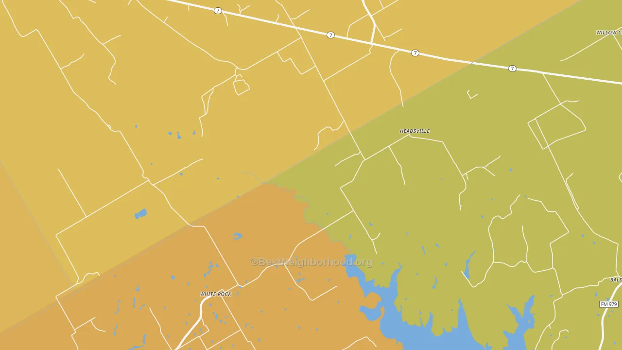 Map of the best neighborhoods in the Headsville area, with better matches in green and worse matches in red