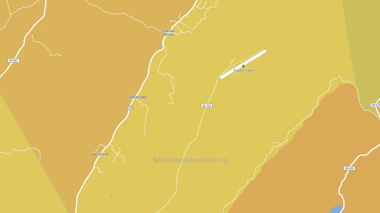 Map of the best neighborhoods in the Healing Springs area, with better matches in green and worse matches in red