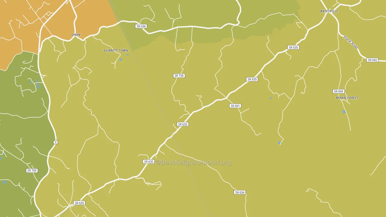 Map of the best neighborhoods in the Heards area, with better matches in green and worse matches in red