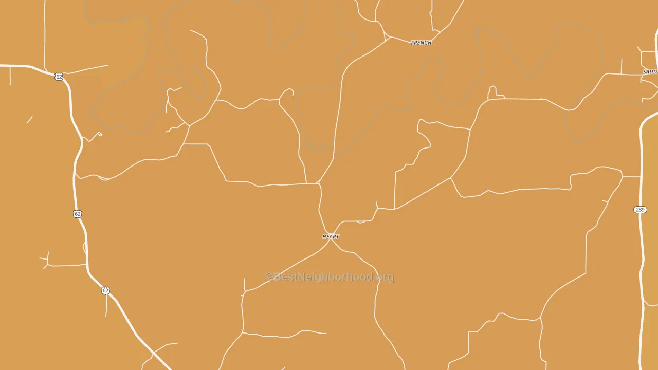 Map of the best neighborhoods in the Heart area, with better matches in green and worse matches in red