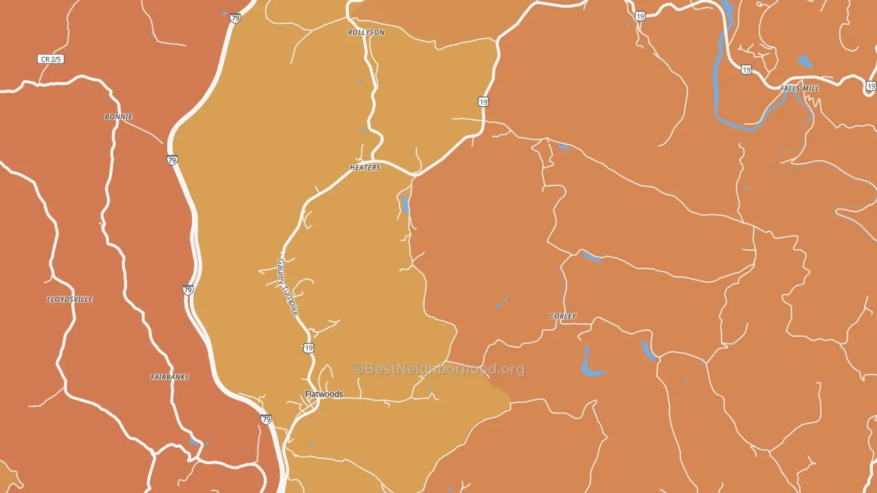Map of the best neighborhoods in the Heaters area, with better matches in green and worse matches in red