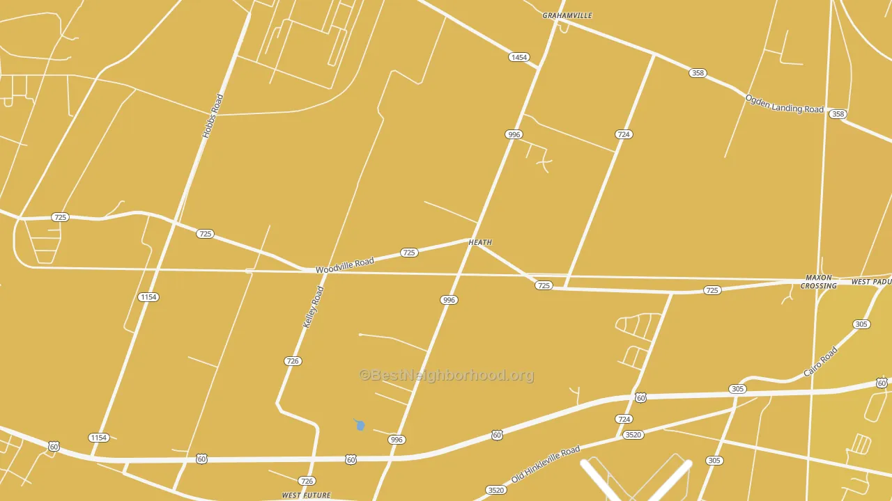 Map of the best neighborhoods in the Heath area, with better matches in green and worse matches in red