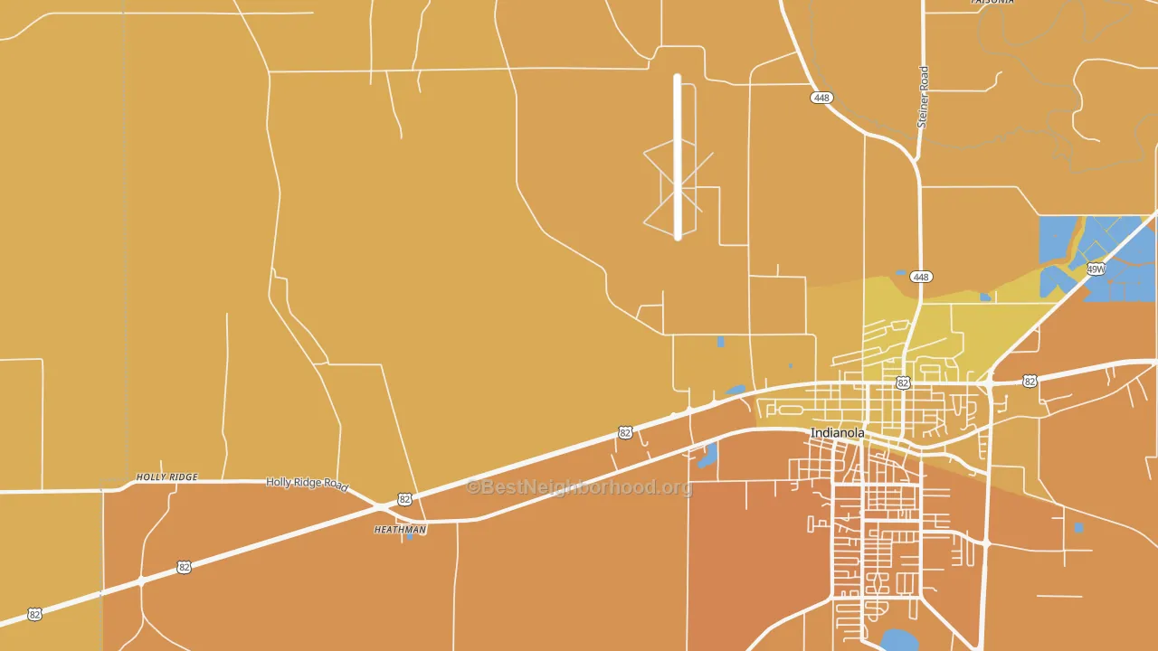 Map of the best neighborhoods in the Heathman area, with better matches in green and worse matches in red
