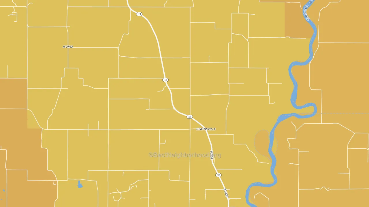 Map of the best neighborhoods in the Heathsville area, with better matches in green and worse matches in red