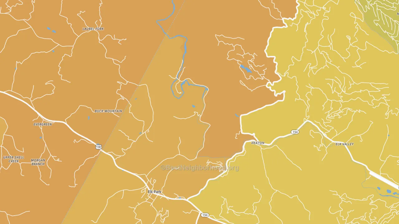 Map of the best neighborhoods in the Heaton area, with better matches in green and worse matches in red