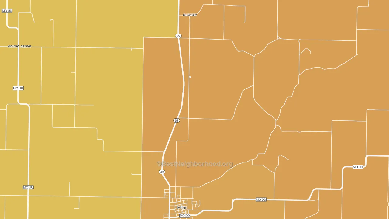 Map of the best neighborhoods in the Heatonville area, with better matches in green and worse matches in red