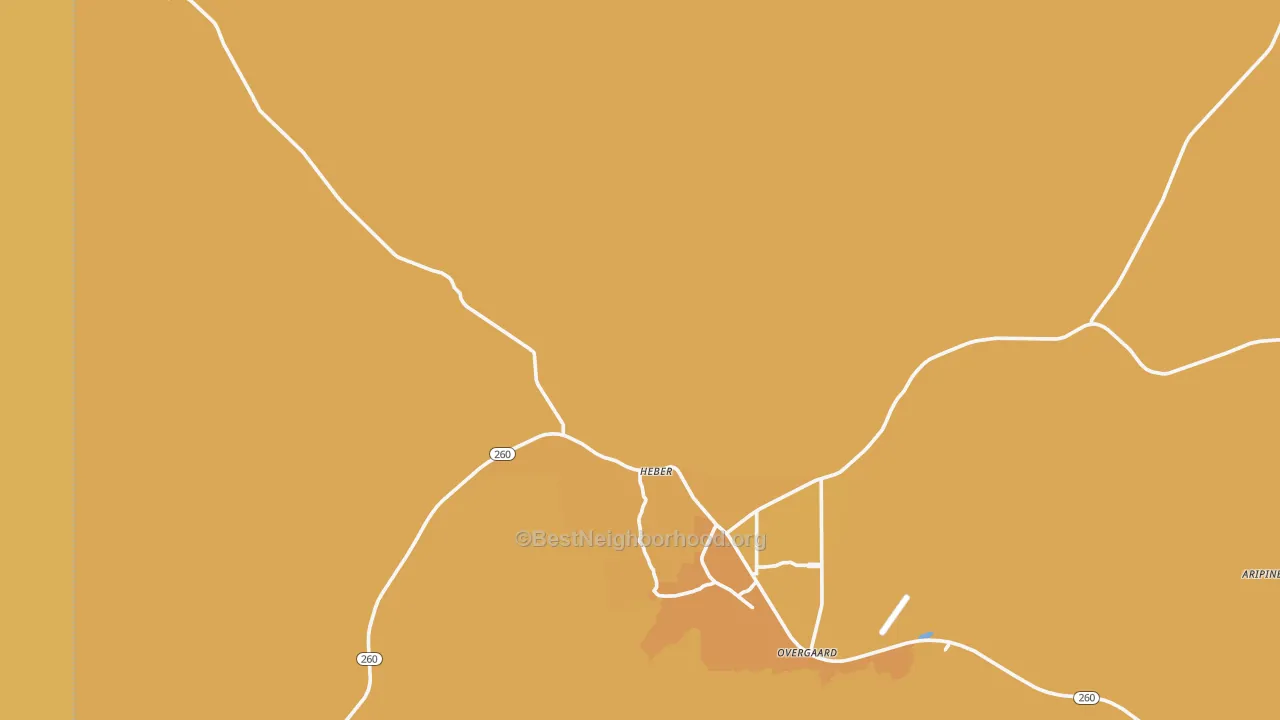 Map of the best neighborhoods in the Heber area, with better matches in green and worse matches in red