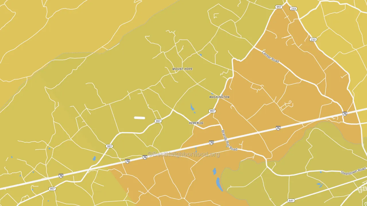 Map of the best neighborhoods in the Heberlig area, with better matches in green and worse matches in red