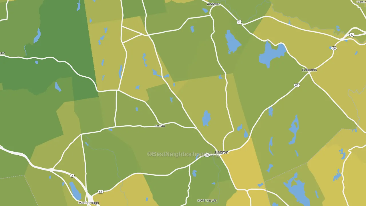 Map of the best neighborhoods in the Hebron area, with better matches in green and worse matches in red