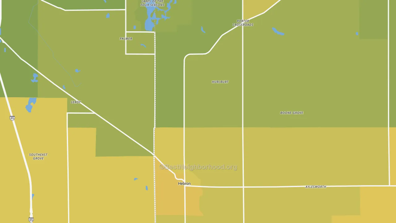 Map of the best neighborhoods in the Hebron area, with better matches in green and worse matches in red