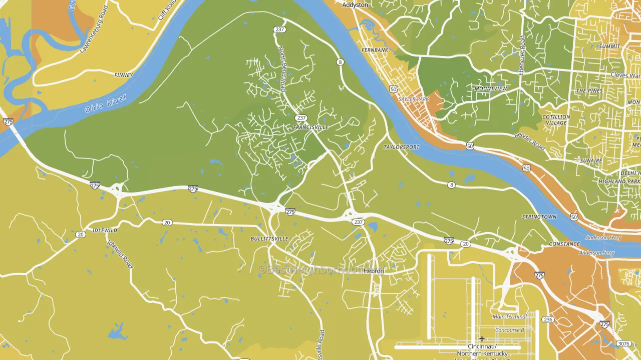 Map of the best neighborhoods in the Hebron area, with better matches in green and worse matches in red