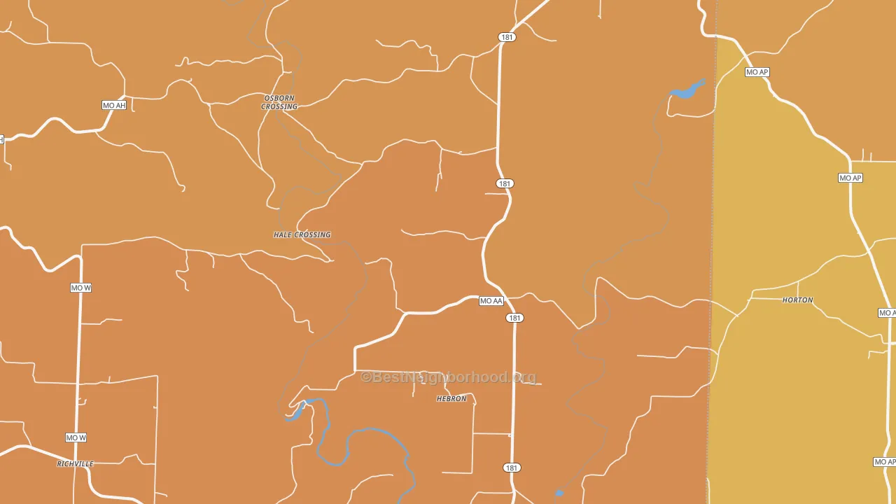 Map of the best neighborhoods in the Hebron area, with better matches in green and worse matches in red