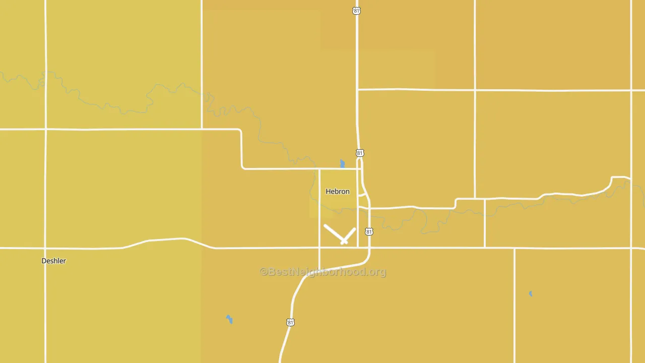 Map of the best neighborhoods in the Hebron area, with better matches in green and worse matches in red