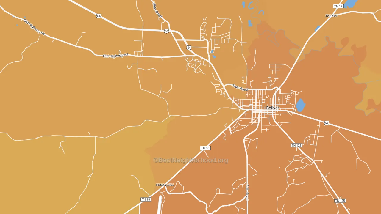 Map of the best neighborhoods in the Hebron area, with better matches in green and worse matches in red