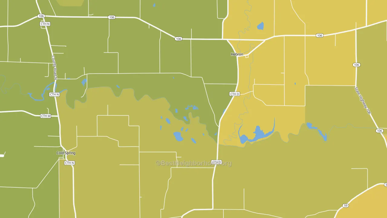 Map of the best neighborhoods in the Hebron area, with better matches in green and worse matches in red