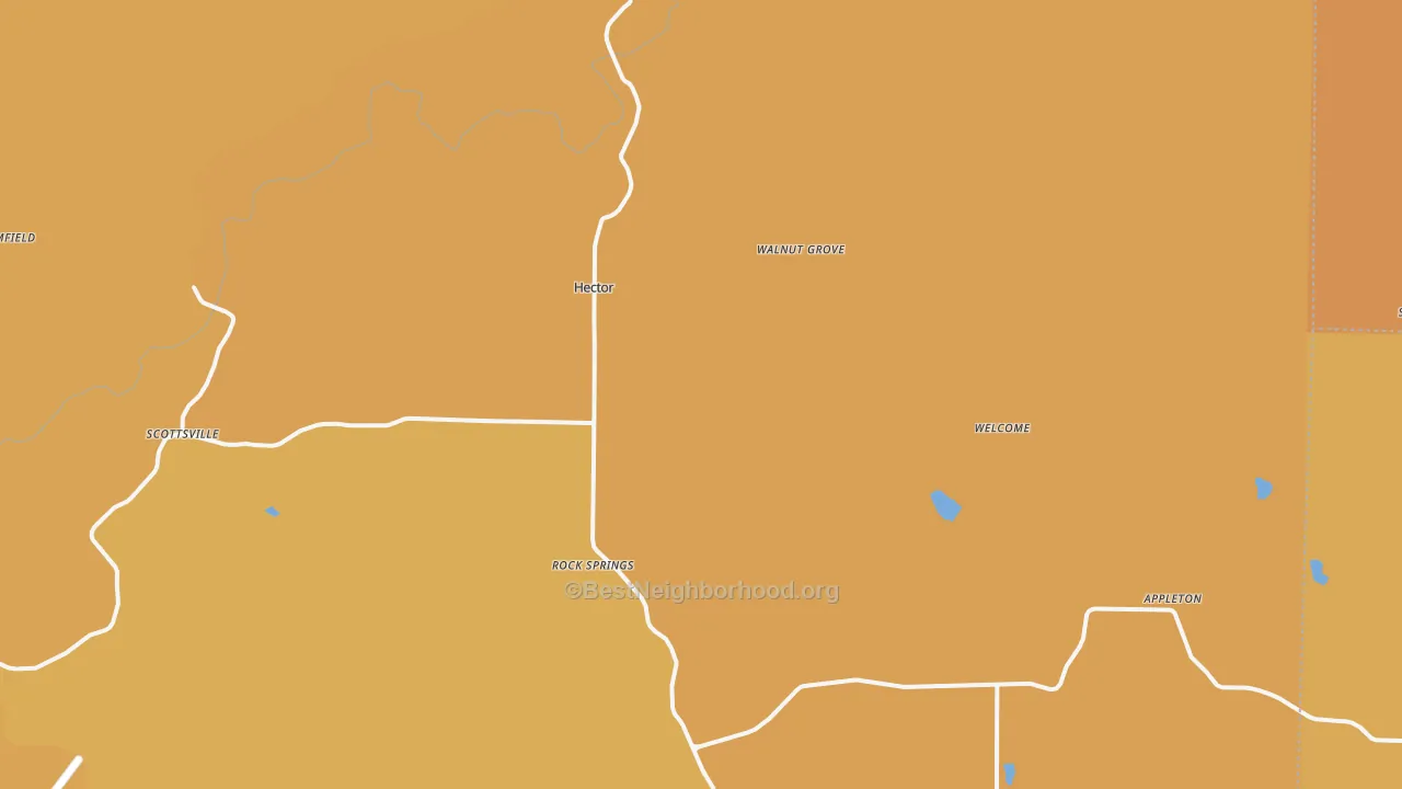 Map of the best neighborhoods in the Hector area, with better matches in green and worse matches in red