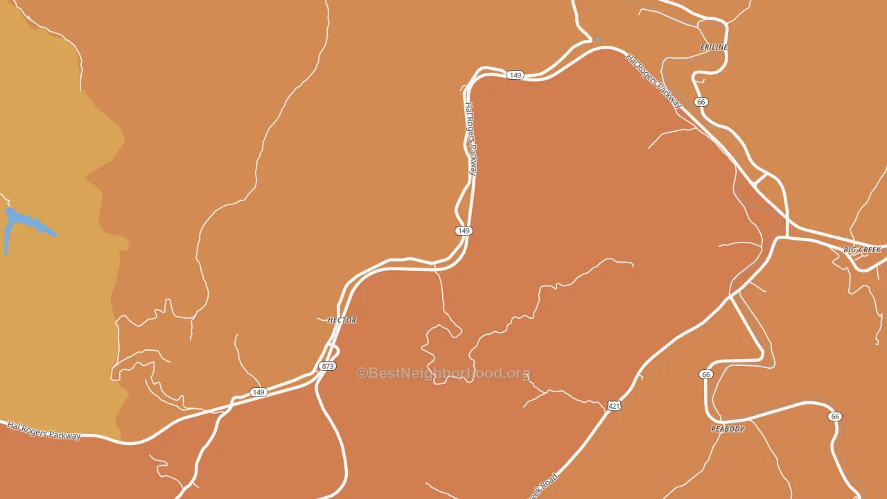 Map of the best neighborhoods in the Hector area, with better matches in green and worse matches in red