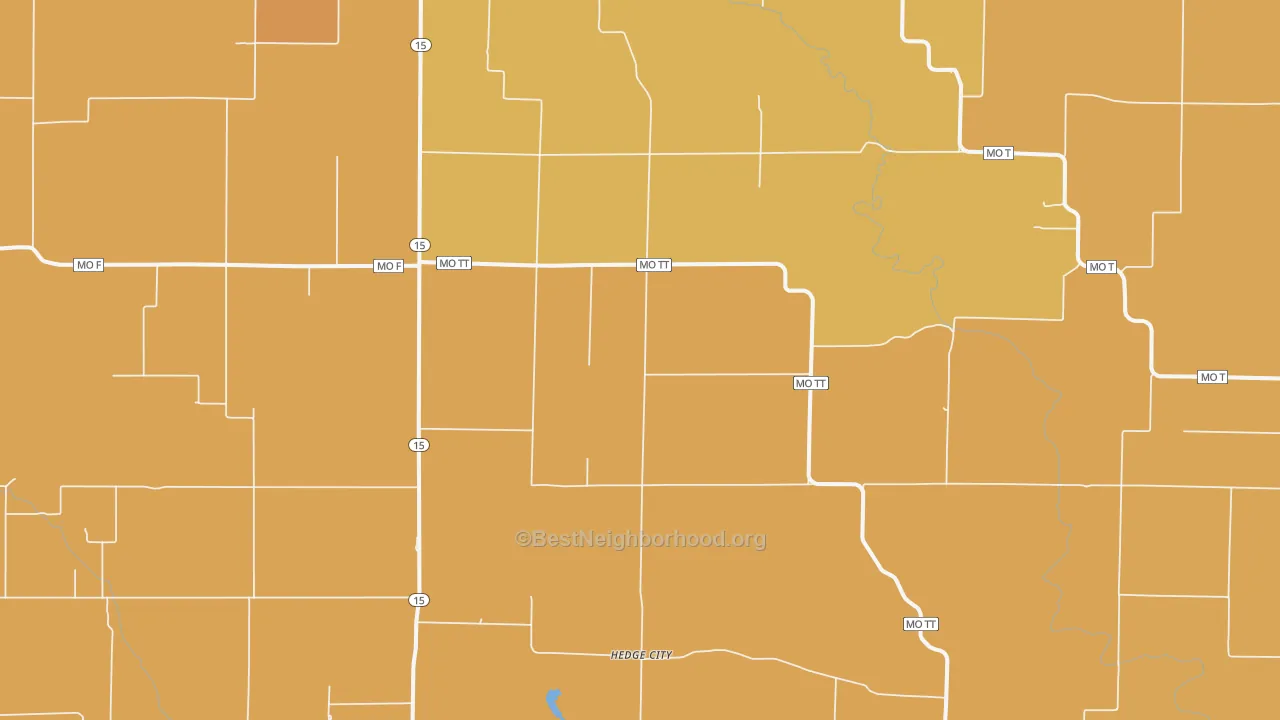 Map of the best neighborhoods in the Hedge City area, with better matches in green and worse matches in red