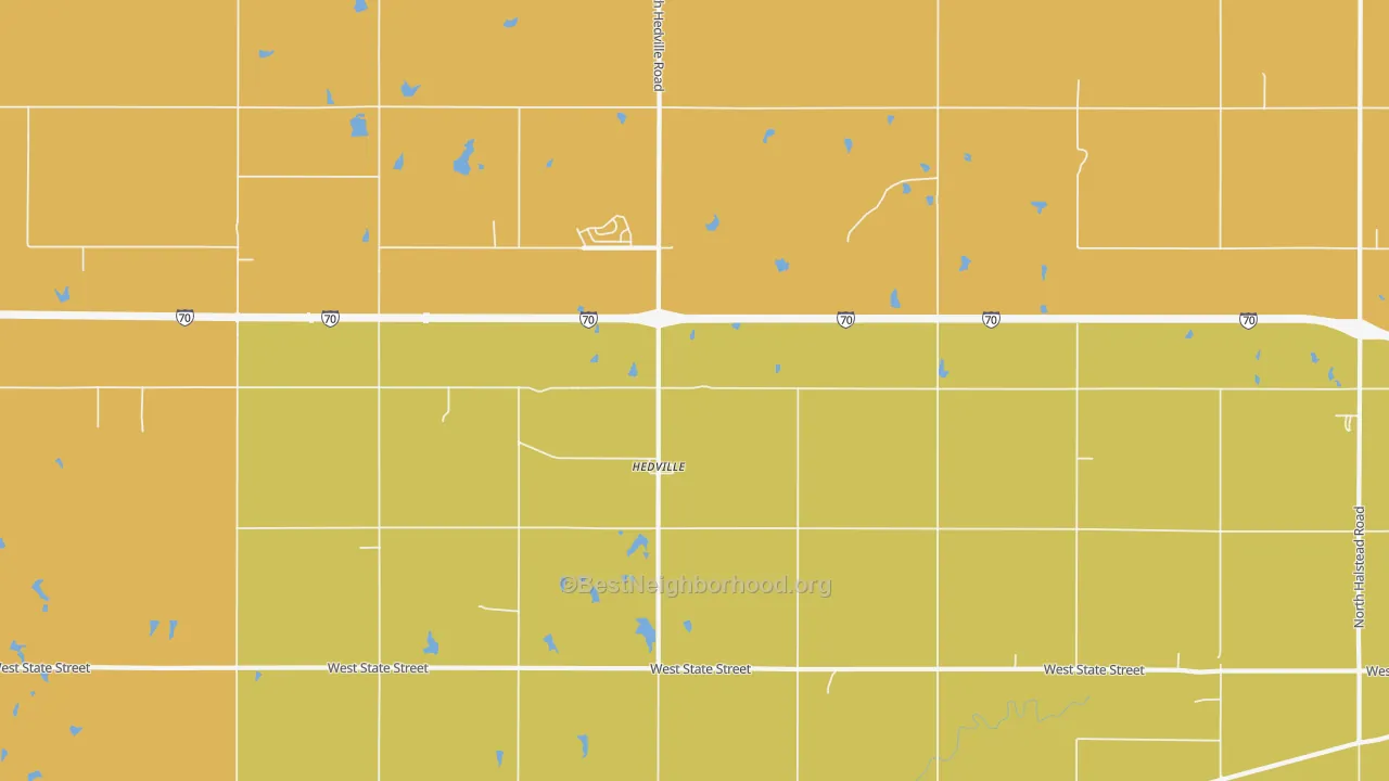 Map of the best neighborhoods in the Hedville area, with better matches in green and worse matches in red