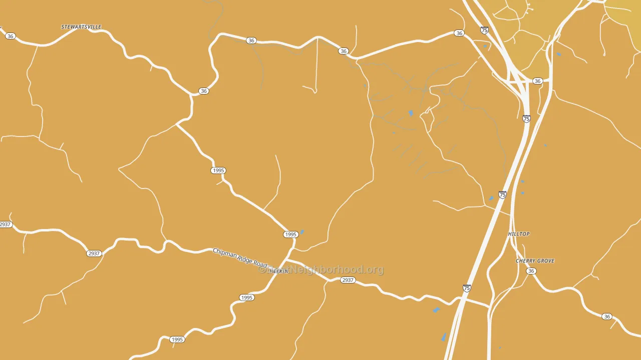 Map of the best neighborhoods in the Heekin area, with better matches in green and worse matches in red