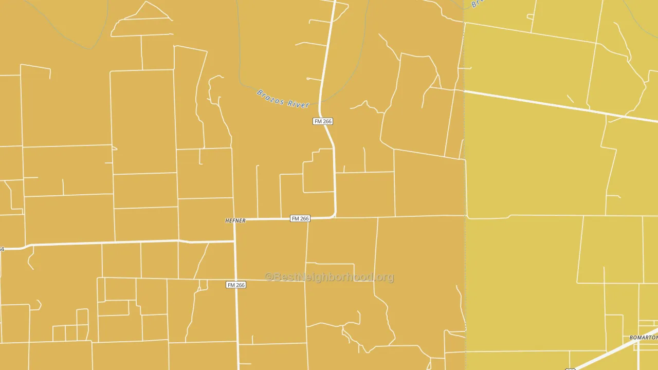 Map of the best neighborhoods in the Hefner area, with better matches in green and worse matches in red