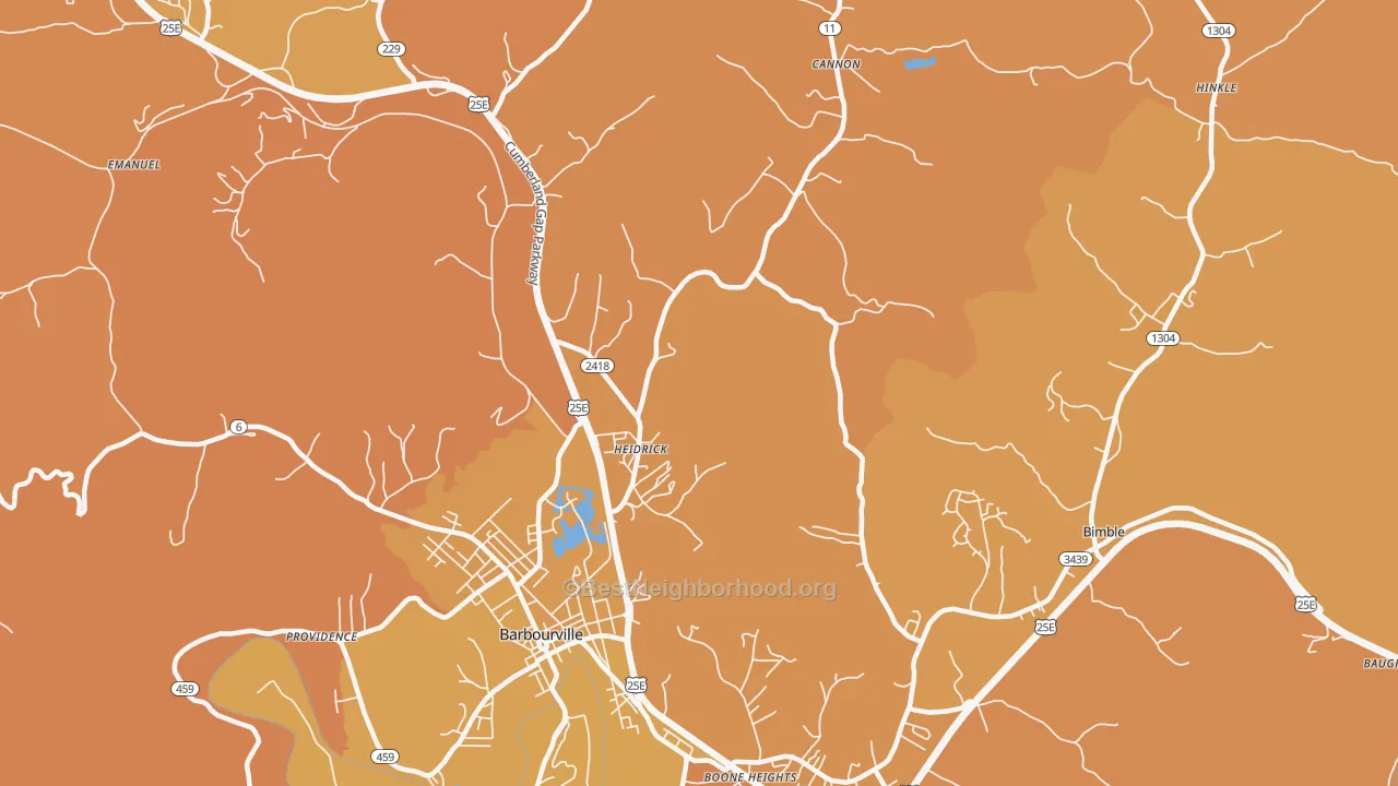 Map of the best neighborhoods in the Heidrick area, with better matches in green and worse matches in red