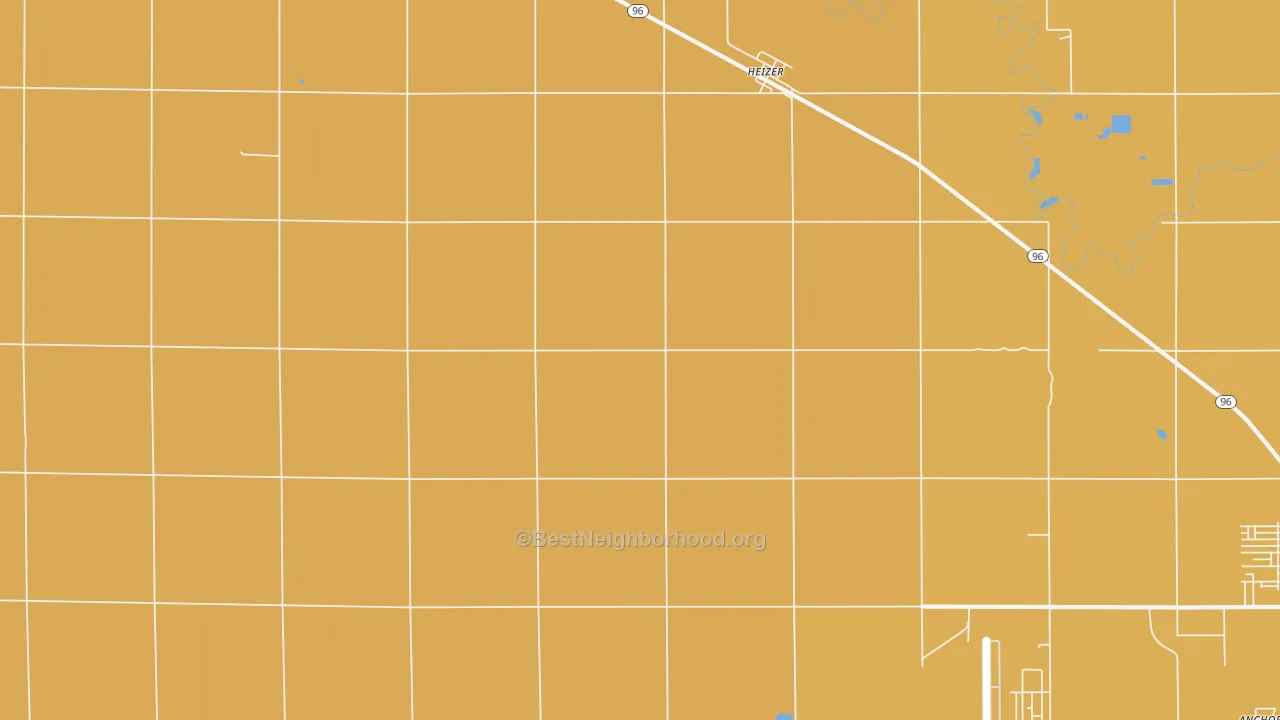 Map of the best neighborhoods in the Heizer area, with better matches in green and worse matches in red
