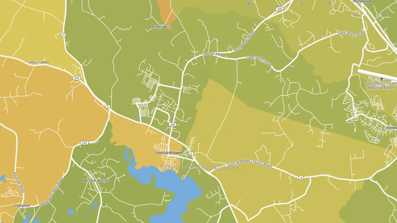 Map of the best neighborhoods in the Helen area, with better matches in green and worse matches in red