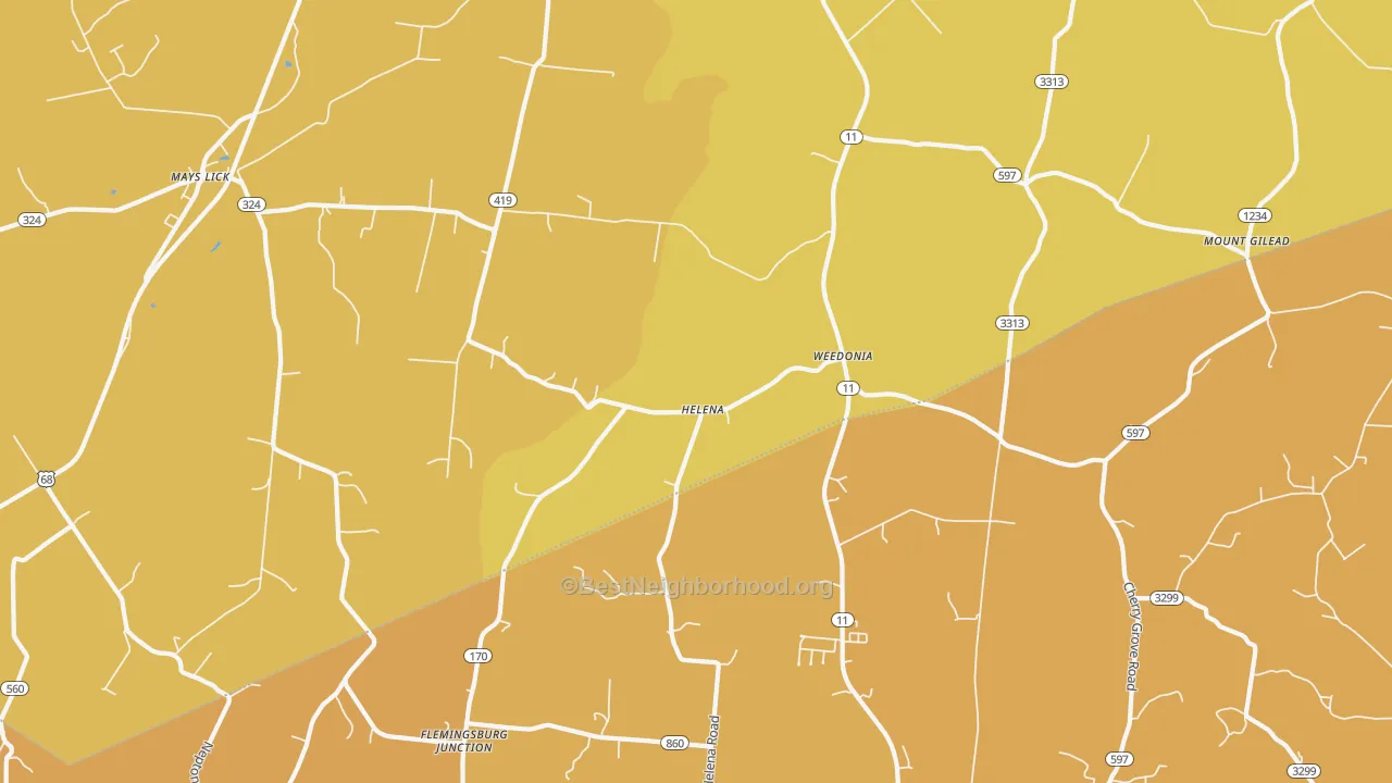 Map of the best neighborhoods in the Helena area, with better matches in green and worse matches in red