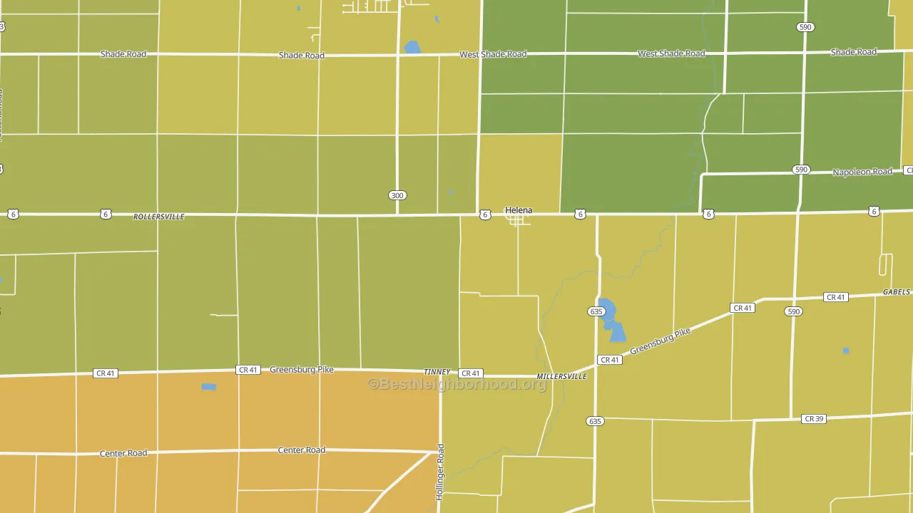 Map of the best neighborhoods in the Helena area, with better matches in green and worse matches in red