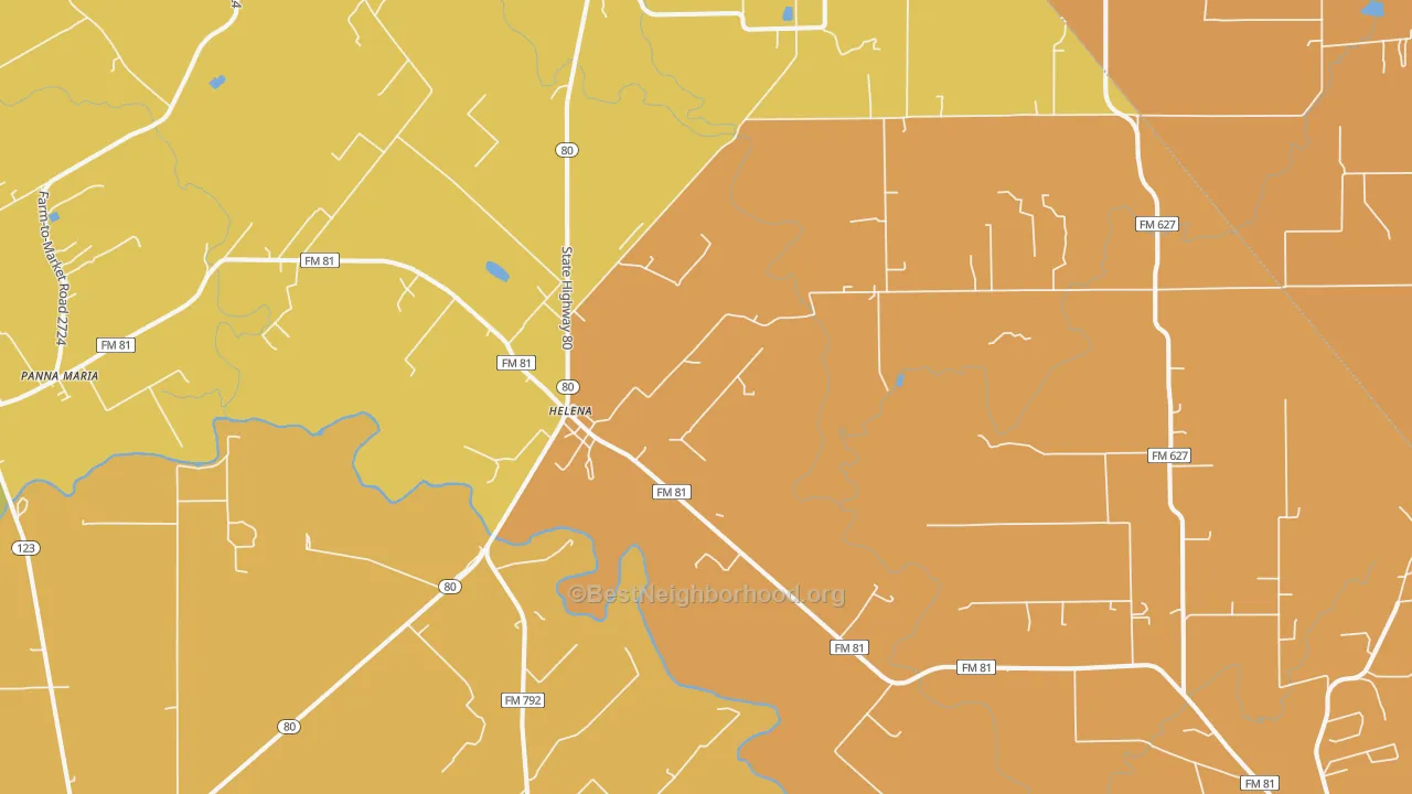 Map of the best neighborhoods in the Helena area, with better matches in green and worse matches in red