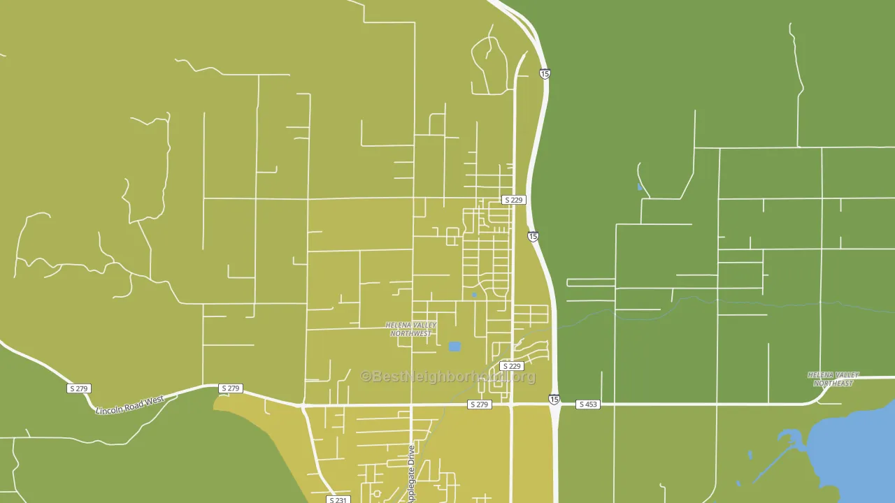 Map of the best neighborhoods in the Helena Valley Northwest area, with better matches in green and worse matches in red