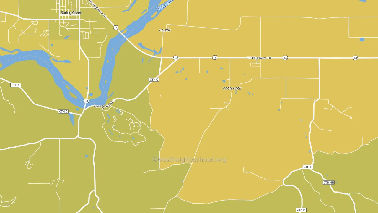 Map of the best neighborhoods in the Helena area, with better matches in green and worse matches in red