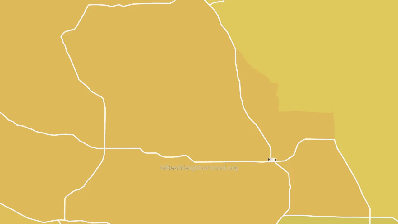 Map of the best neighborhoods in the Helix area, with better matches in green and worse matches in red