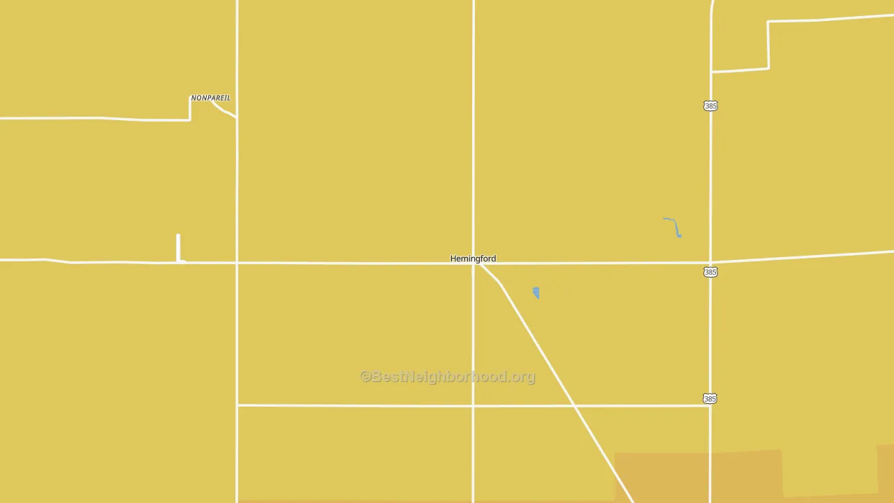 Map of the best neighborhoods in the Hemingford area, with better matches in green and worse matches in red