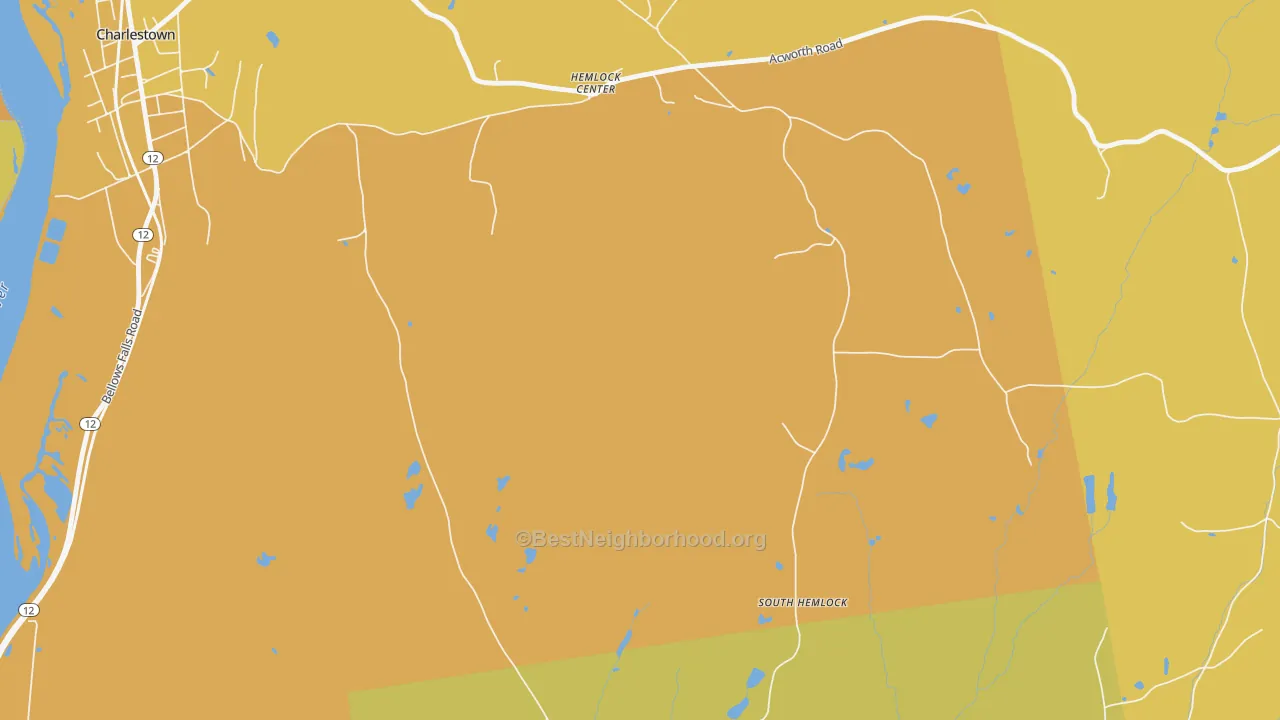 Map of the best neighborhoods in the Hemlock Center area, with better matches in green and worse matches in red