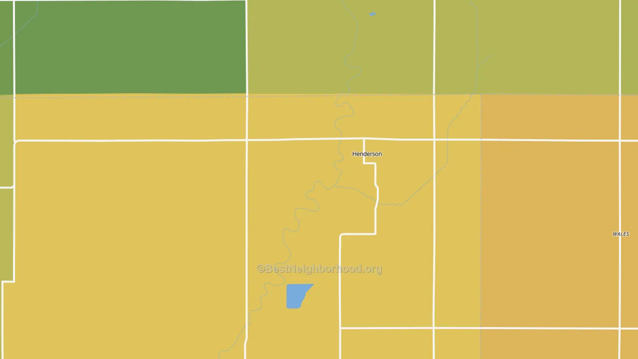 Map of the best neighborhoods in the Henderson area, with better matches in green and worse matches in red