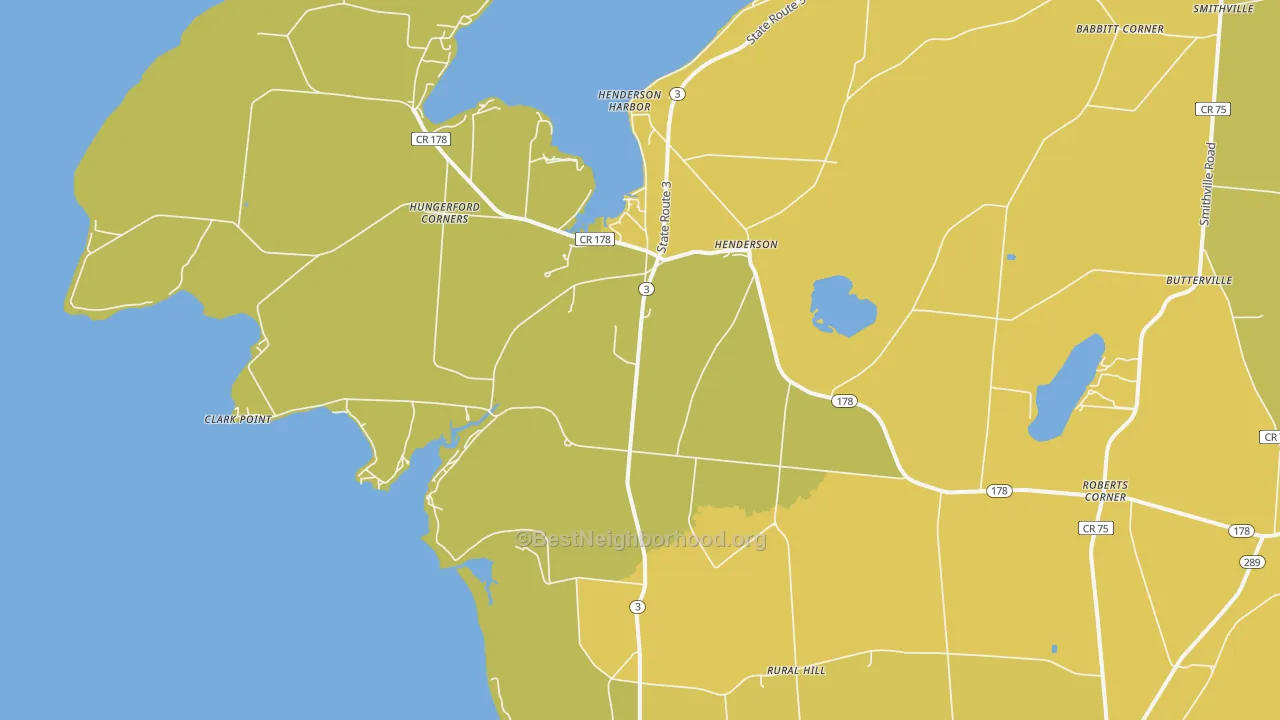 Map of the best neighborhoods in the Henderson area, with better matches in green and worse matches in red