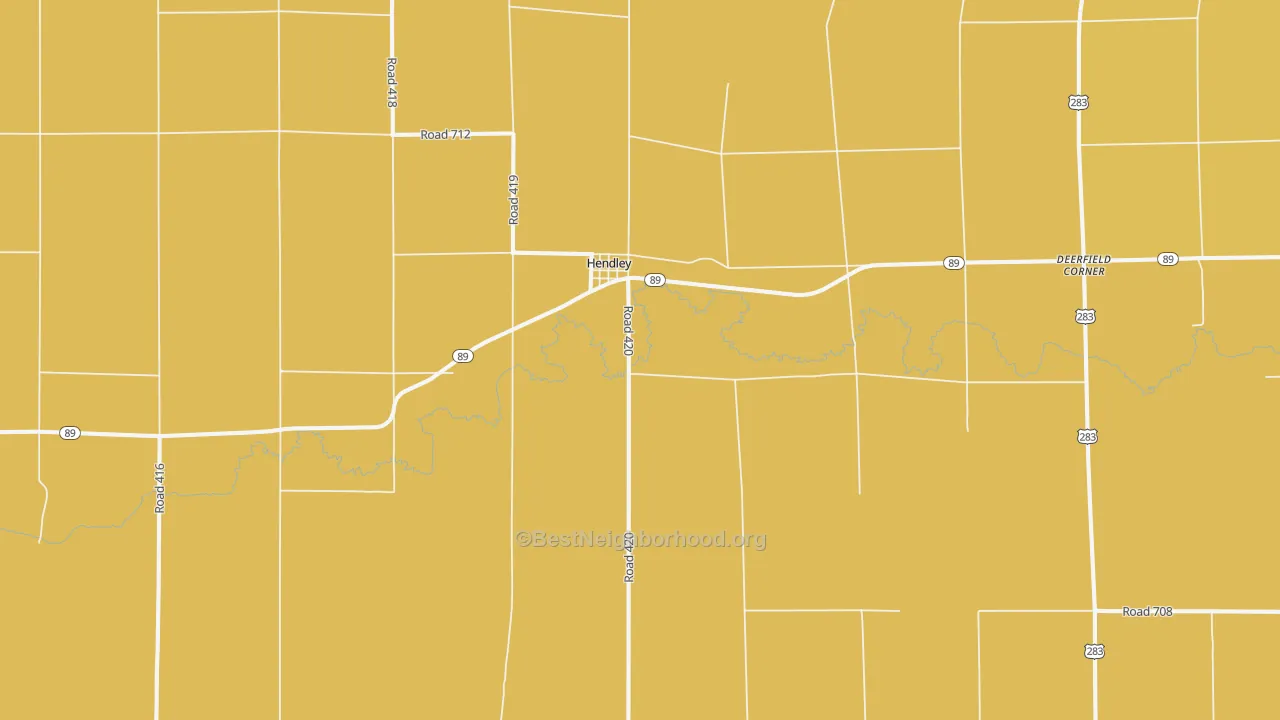 Map of the best neighborhoods in the Hendley area, with better matches in green and worse matches in red