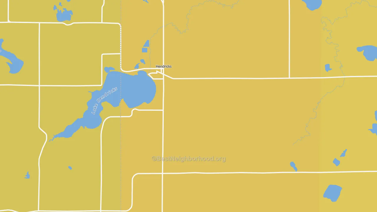 Map of the best neighborhoods in the Hendricks area, with better matches in green and worse matches in red