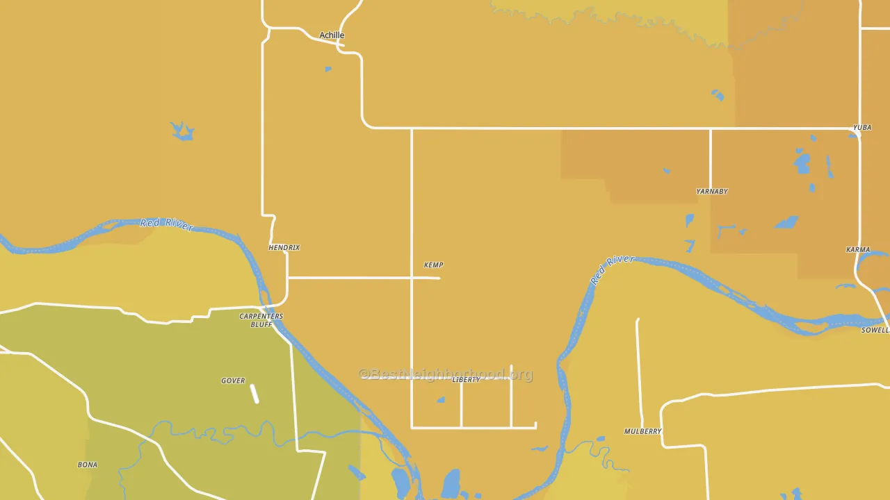 Map of the best neighborhoods in the Hendrix area, with better matches in green and worse matches in red