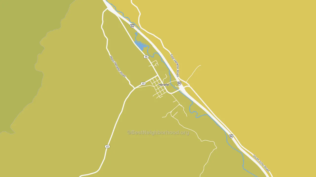 Map of the best neighborhoods in the Henefer area, with better matches in green and worse matches in red