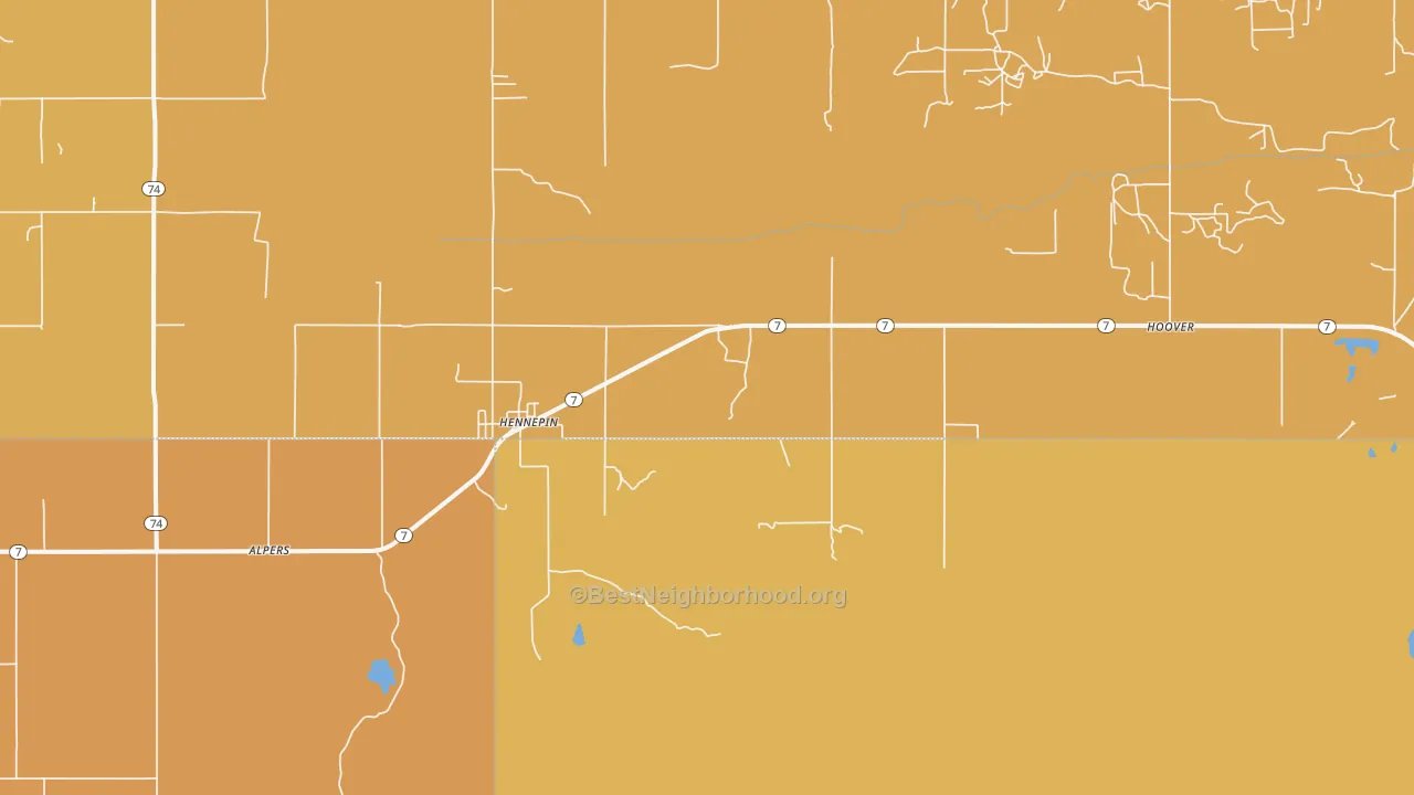 Map of the best neighborhoods in the Hennepin area, with better matches in green and worse matches in red
