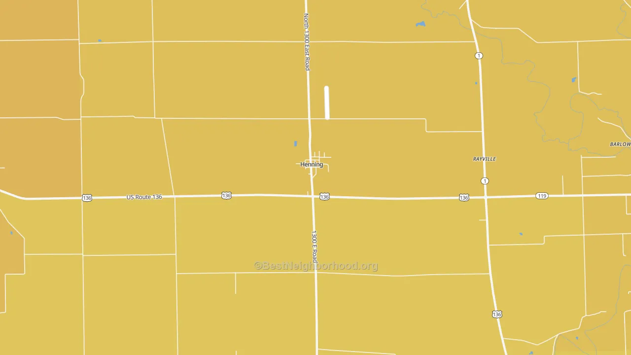 Map of the best neighborhoods in the Henning area, with better matches in green and worse matches in red