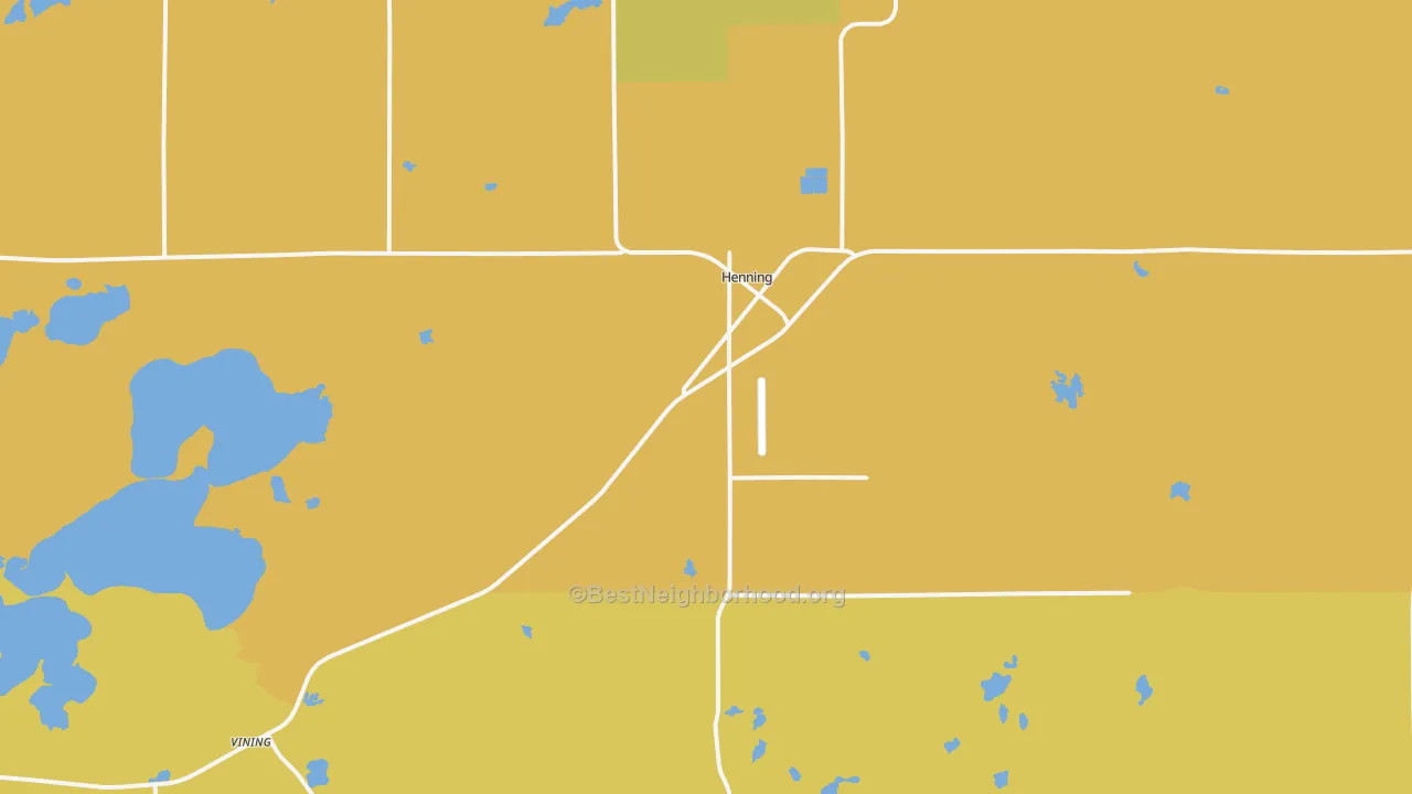Map of the best neighborhoods in the Henning area, with better matches in green and worse matches in red